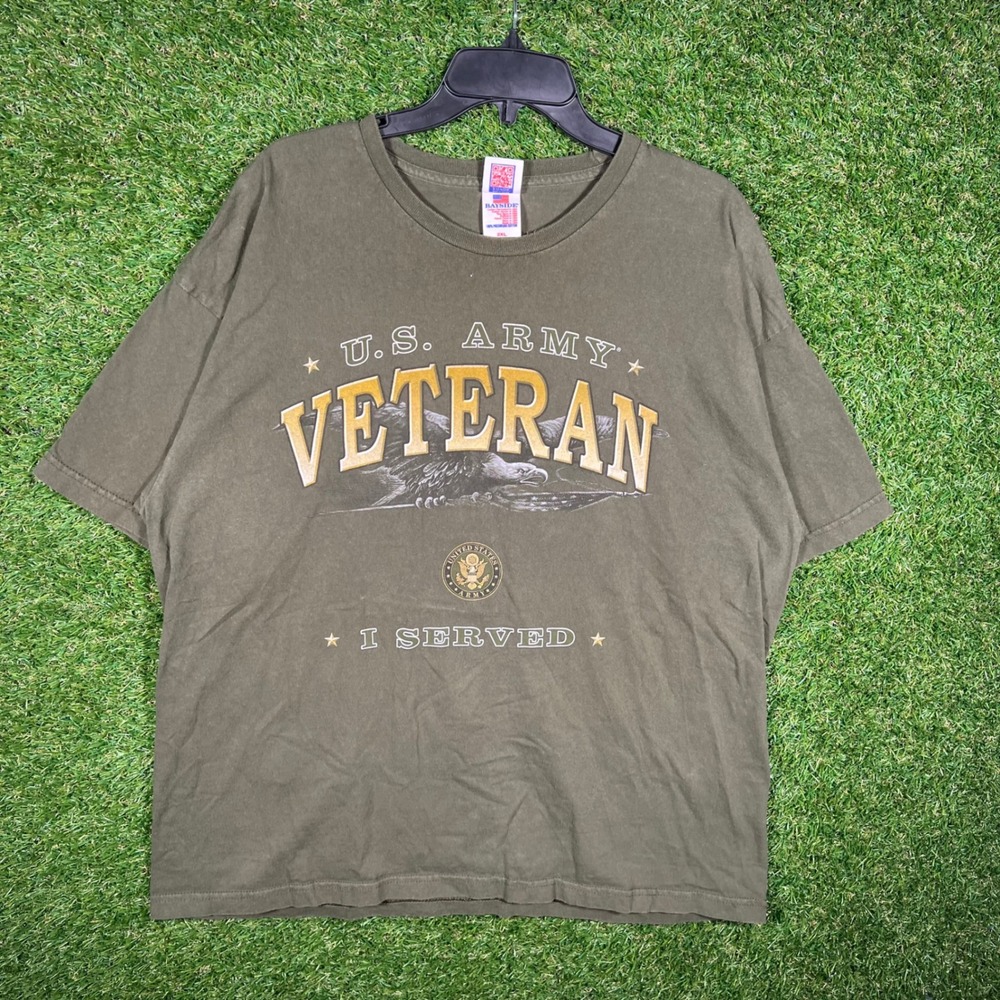 Bayside‎ US Army Veteran I Served Graphic T-Shirt Olive Green Mens 2XL Made USA